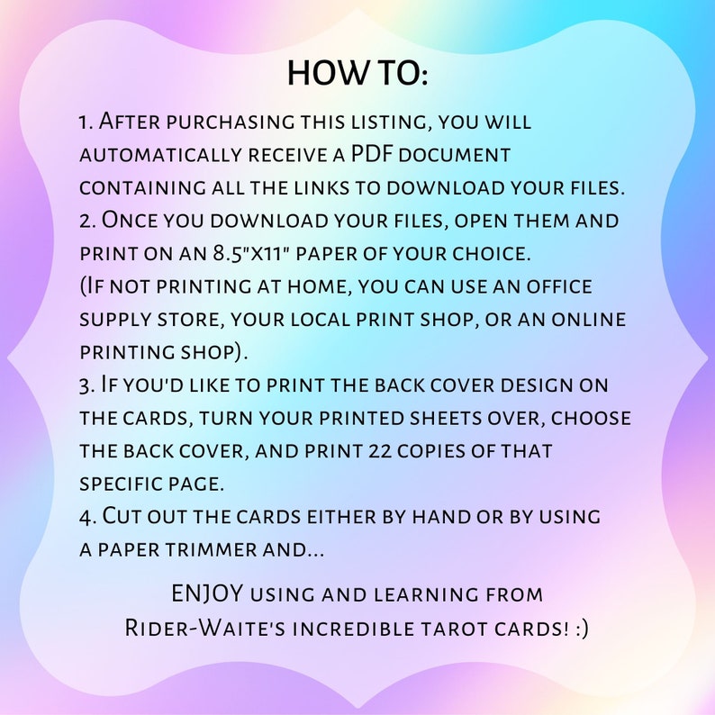 PRINTABLE Rider-Waite Tarot Cards (Holographic Background)| Printable Tarot Card Deck PDF | Tarot Mini-Version Oracle | 78 Tarot Cards image 7