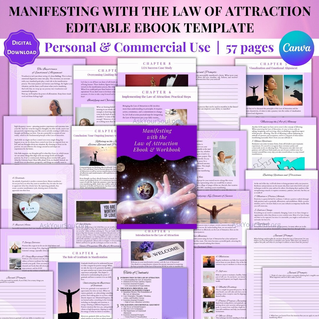 Editable Law of Attraction Ebook Workbook Canva Template Commercial ...