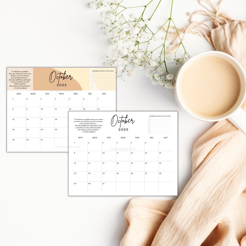 PRINTABLE 2023 Boho Neville Goddard Quotes Calendar Minimalist Calendar