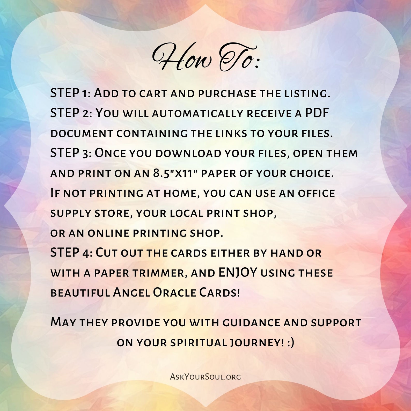 50 PRINTABLE Angel Oracle Cards Personal Use Colorful Spiritual ...