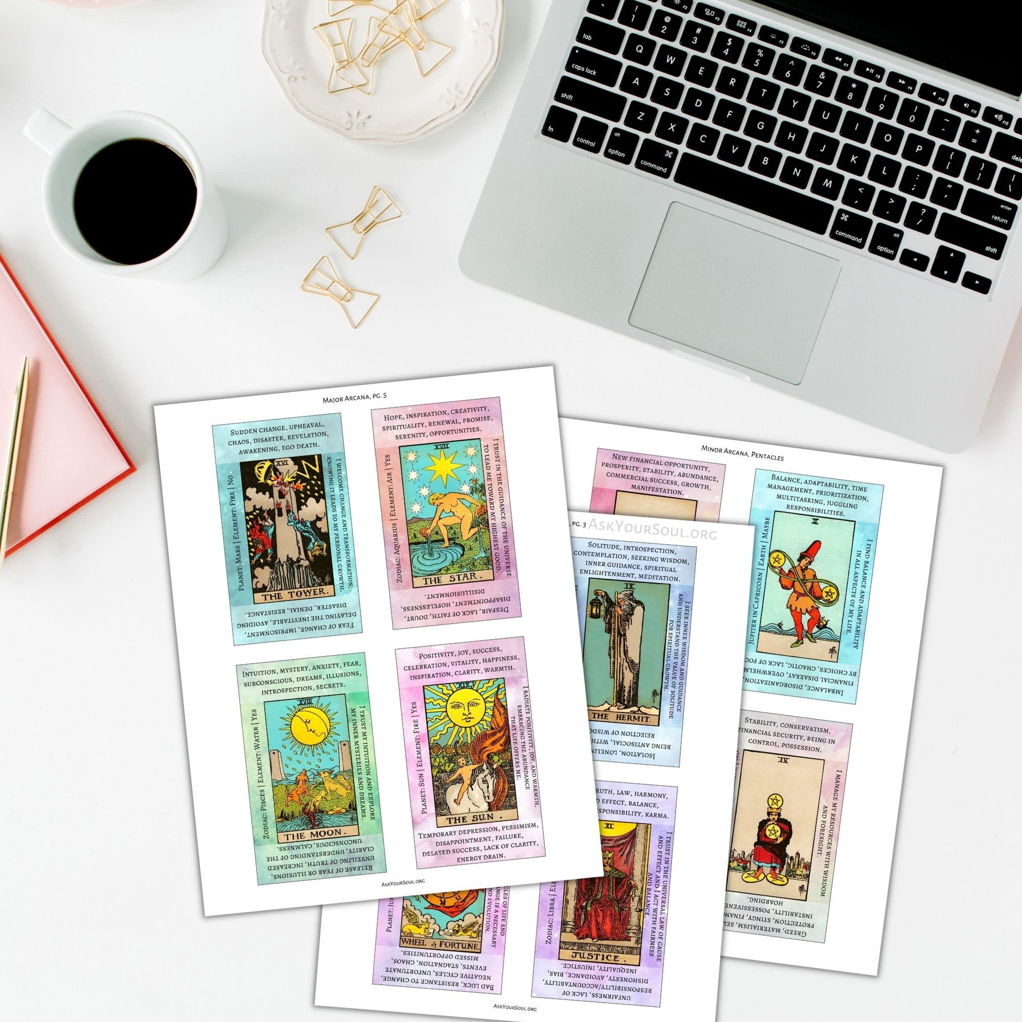 PRINTABLE Rider-waite Tarot Cards With Keywords PDF Galaxy Background Upright and Reversed ...