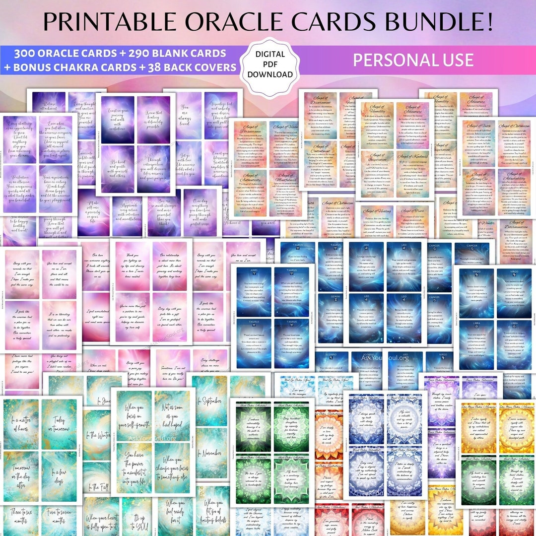 PRINTABLE Oracle Card Bundle: Love, Angel, Zodiac, Timing, Universe Messages, Chakra Affirmations Personal Use Spiritual Blank Cards PDF - Etsy PRINTABLE Oracle Card Bundle: Love, Angel, Zodiac, Timing, Universe Messages, Chakra Affirmations Personal Use Spiritual Blank Cards PDF - Etsy