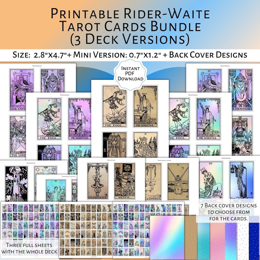 PRINTABLE Rider-waite Tarot Cards holographic, Vintage, Galaxy Backgroundstarot Card Decks PDF ...