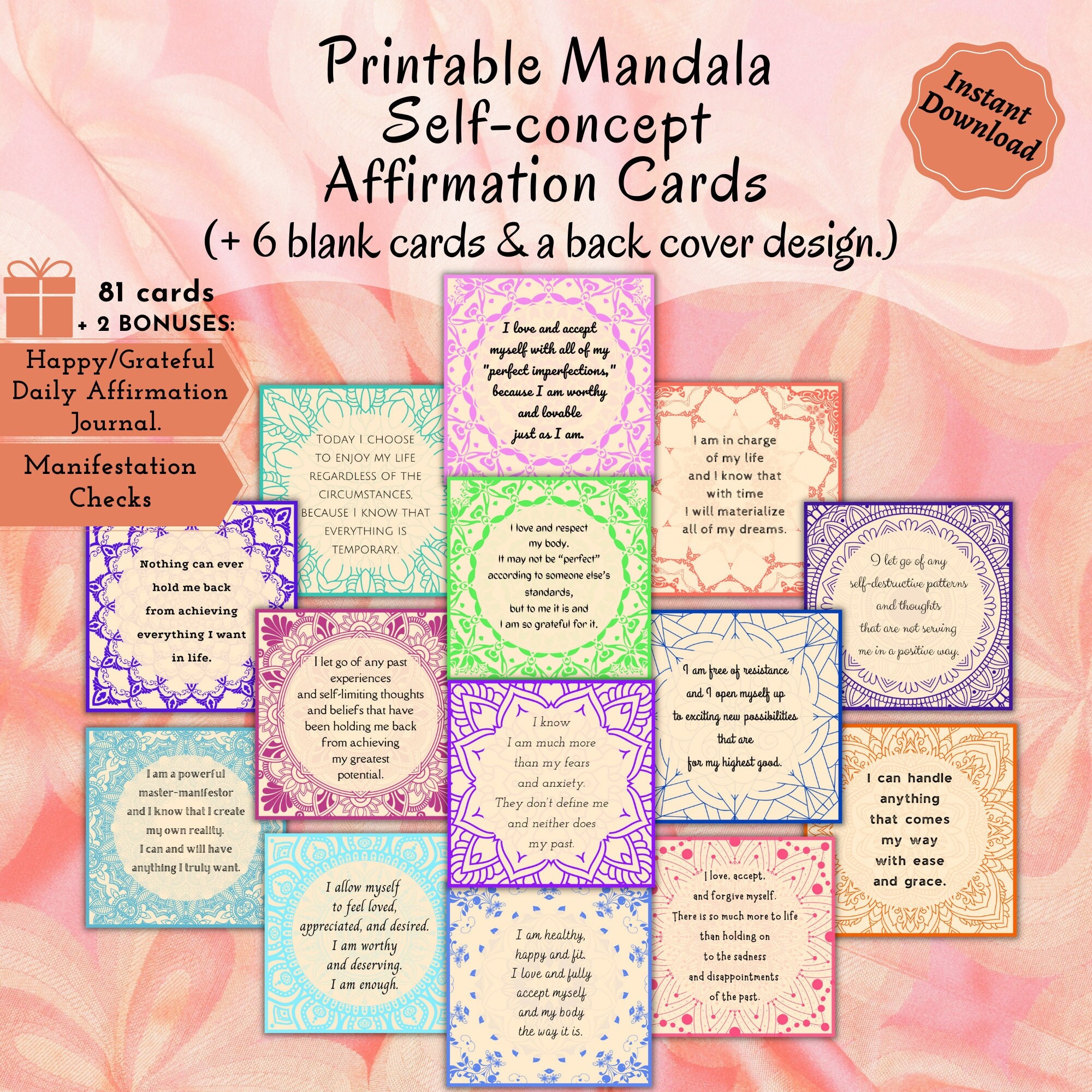 PRINTABLE Mandala Self-concept Affirmations | Positive Affirmation Cards | Manifestation Cards | Motivational Cards | LOA | Spiritual