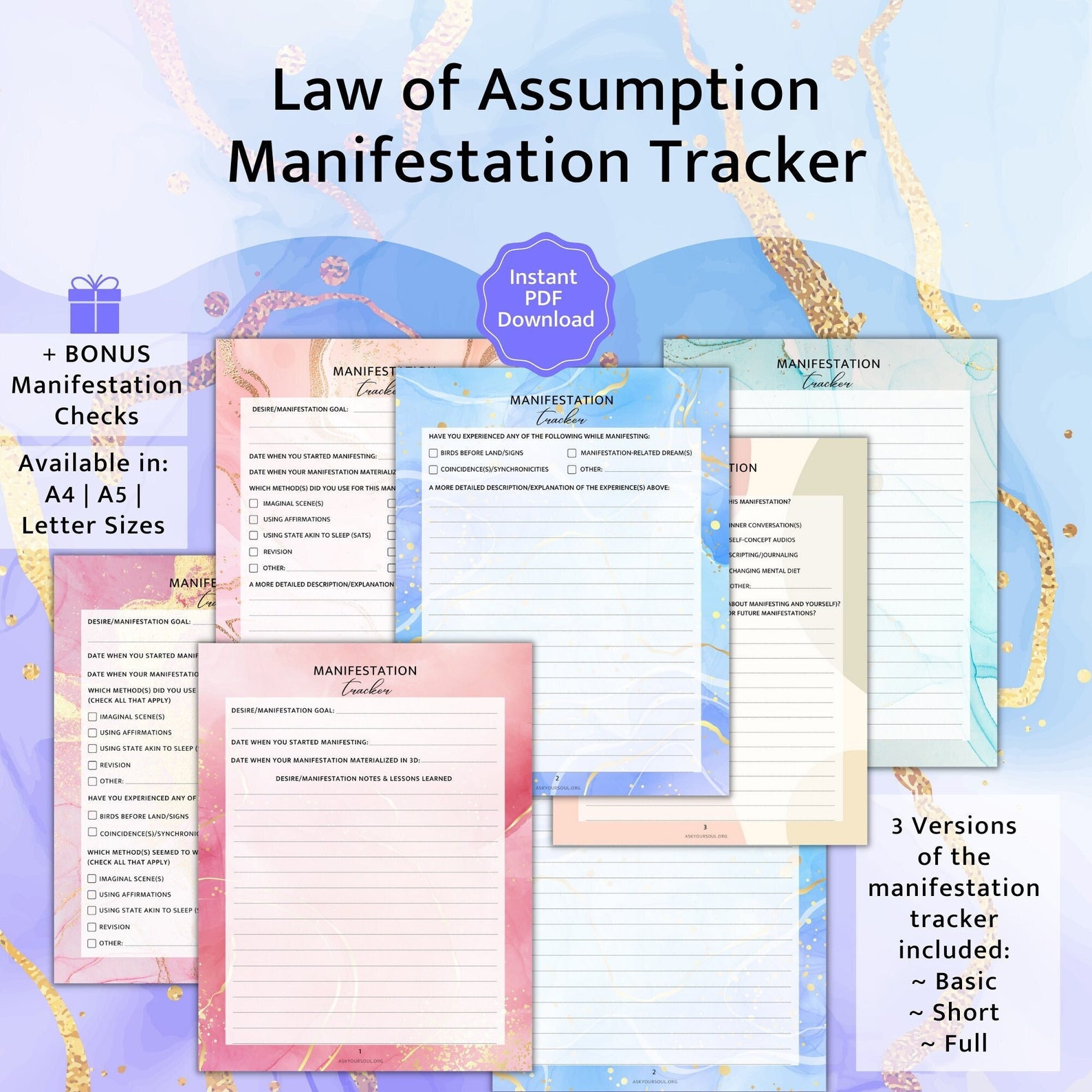 PRINTABLE Law of Assumption Manifestation Tracker |marble Manifestation ...