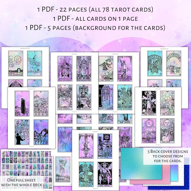 PRINTABLE Rider-waite Tarot Cards galaxy Background Printable Card Deck ...