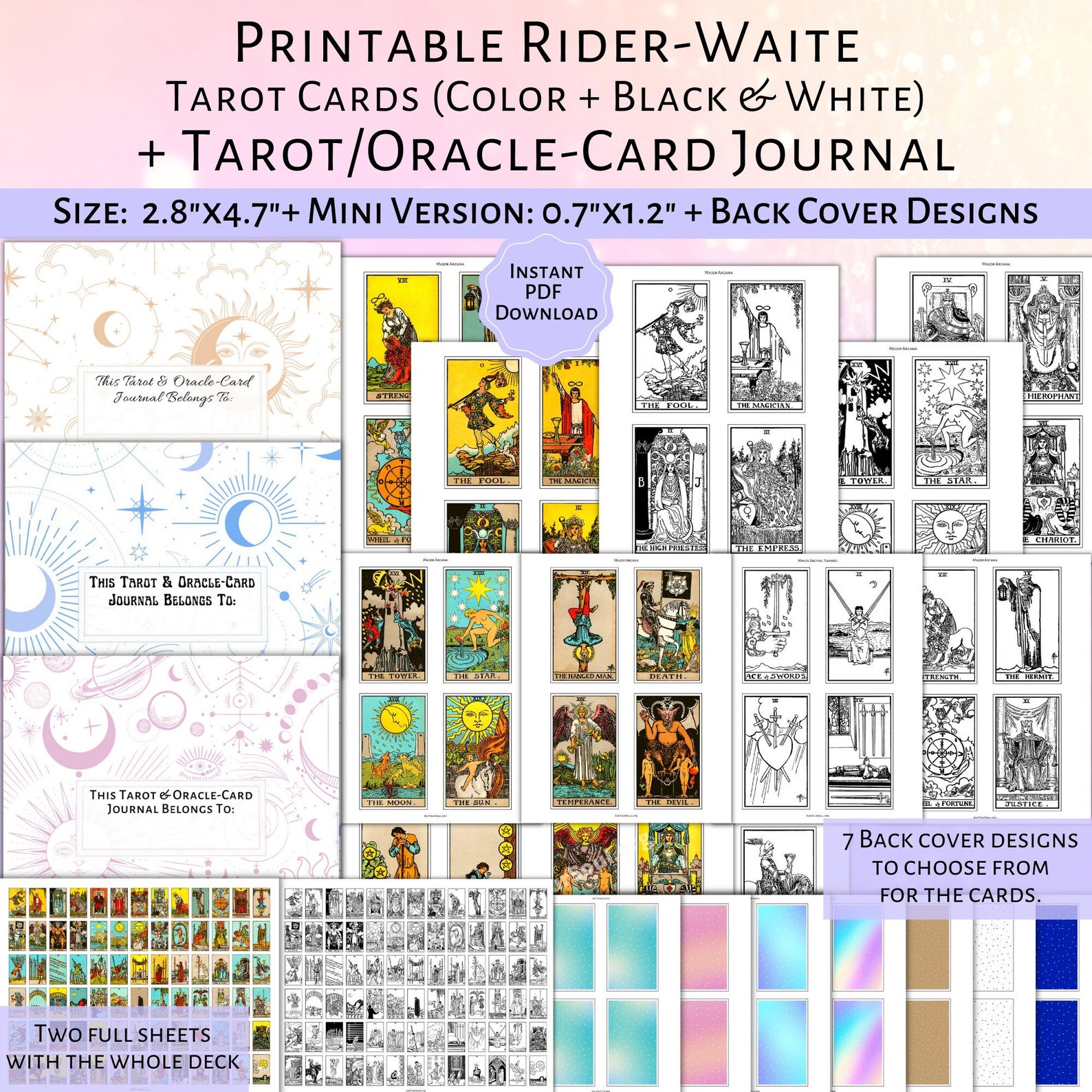 PRINTABLE Tarot &amp; Oracle Card Journal RWS Tarot Cards Daily, Weekly ...
