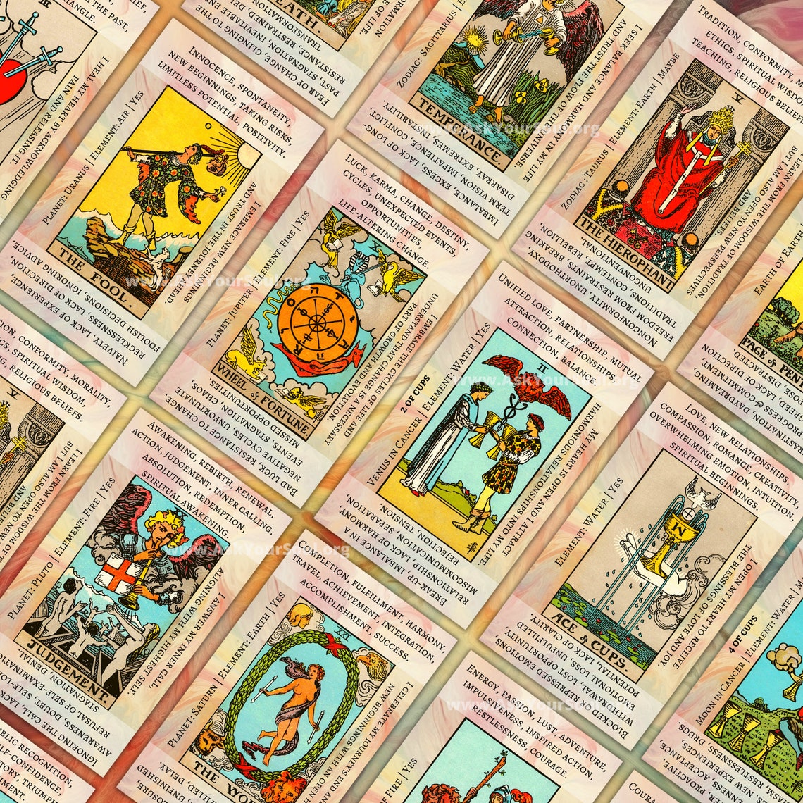 PRINTABLE Rider-waite Tarot Cards With Keywords PDF Upright and Reversed Meanings Tarot Beginner ...