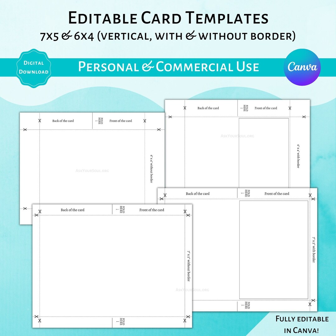 Editable Card Templates 7x5 and 6x4 (vertical, Border &amp; No Border ...