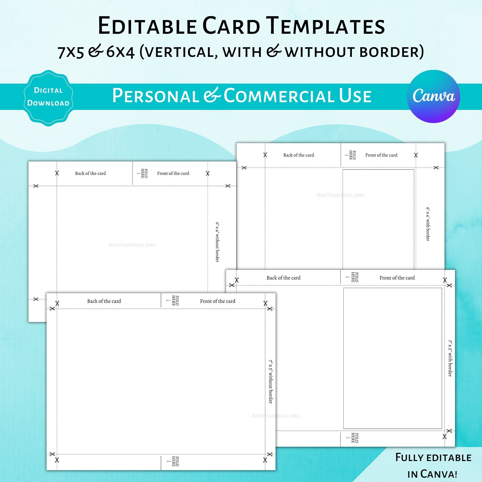 Editable Card Templates 7x5 and 6x4 (vertical, Border &amp; No Border ...