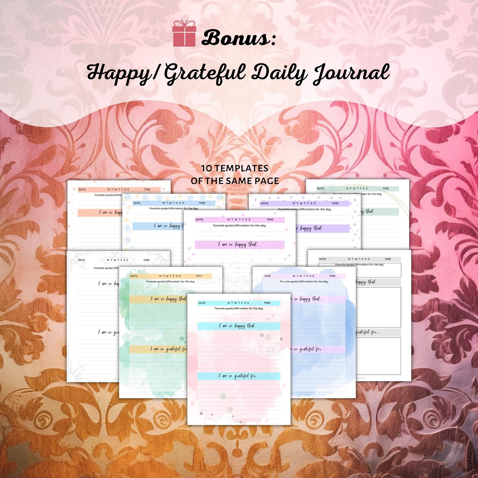 PRINTABLE Blank Damask Cards PDF Digital Pink Affirmation Cards and ...