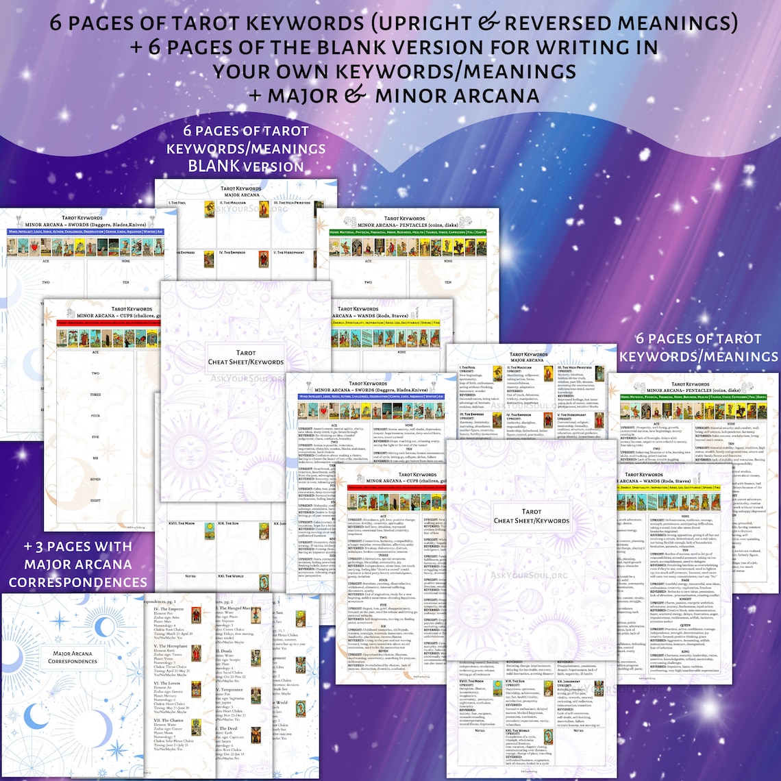 PRINTABLE Tarot Cheat Sheet &amp; Keywordsblank Version Rider Waite Smith ...