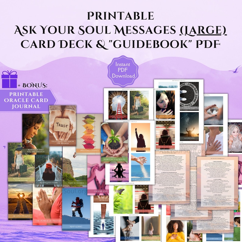 PRINTABLE Ask Your Soul Message Cards (Large) Oracle Card Deck Messages from Universe Higher-self Message Cards PDF Oracle Cards Spiritual image 1