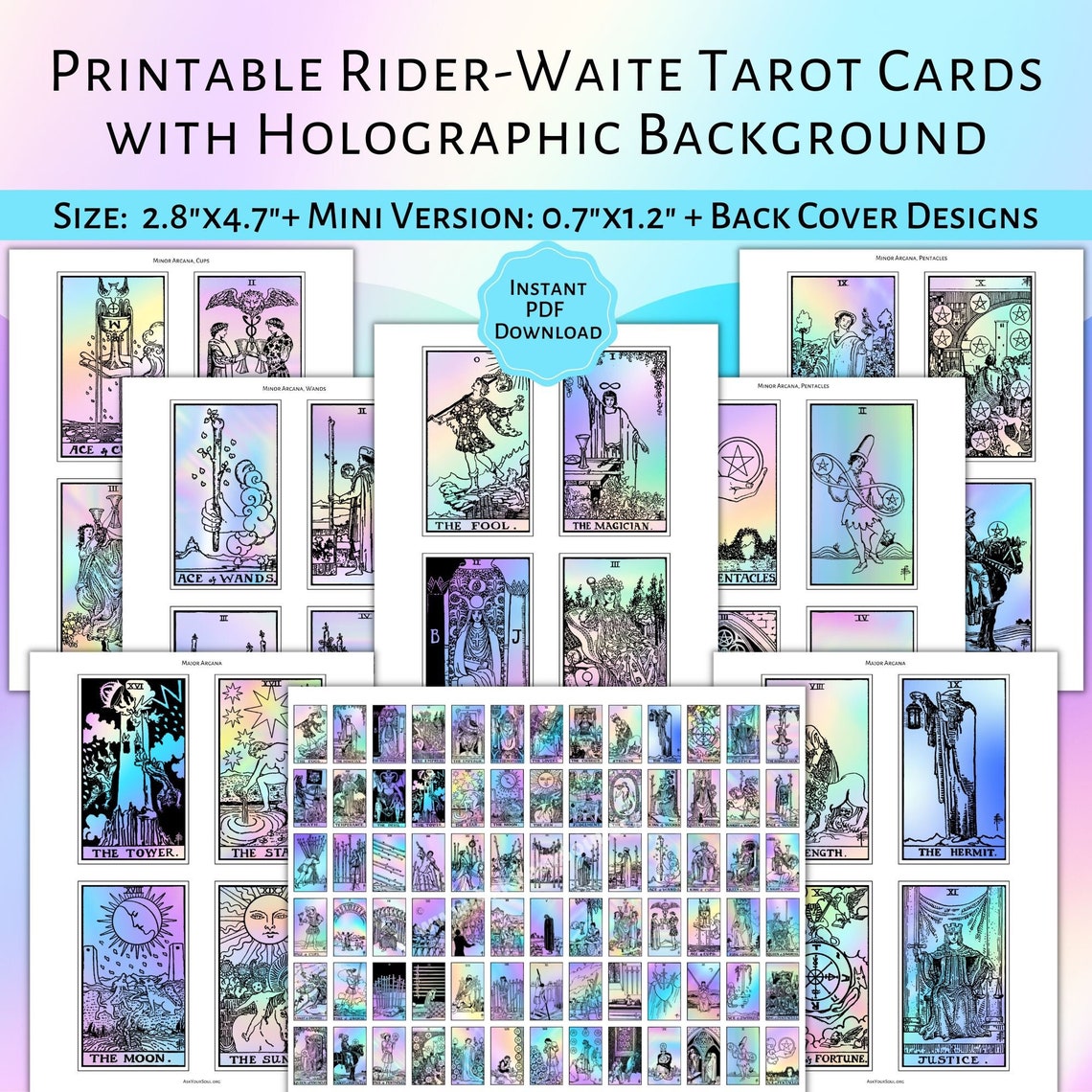 PRINTABLE Rider-waite Tarot Cards holographic Background - Etsy