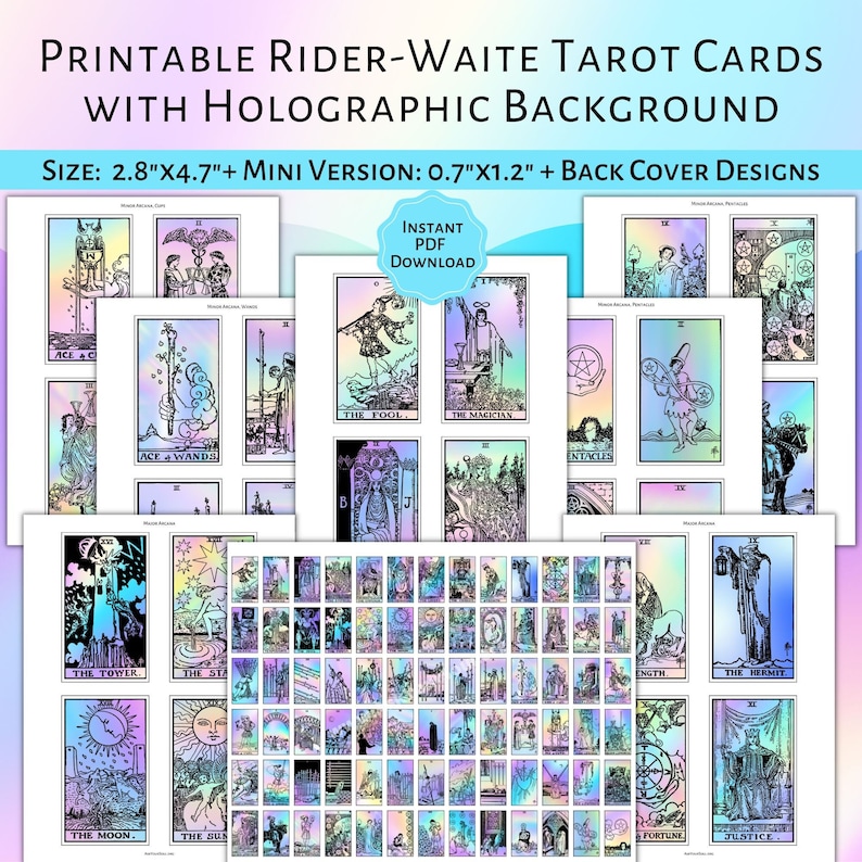 PRINTABLE Rider-waite Tarot Cards holographic Background - Etsy
