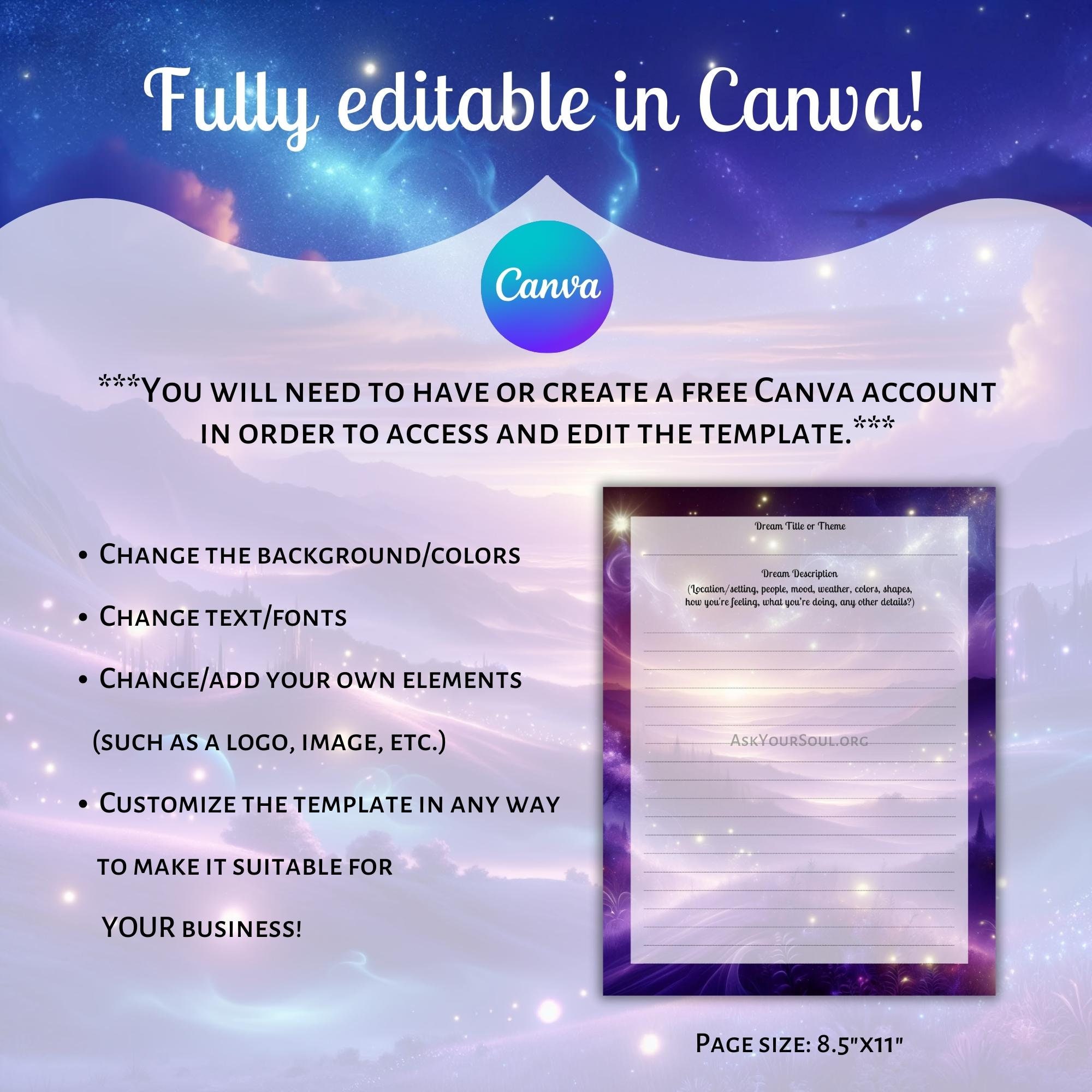 Editable Dream Journal Canva Template Commercial & Personal Use Done ...