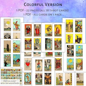 PRINTABLE Rider-waite Tarot Cards (color and Black &amp; White) | Printable ...