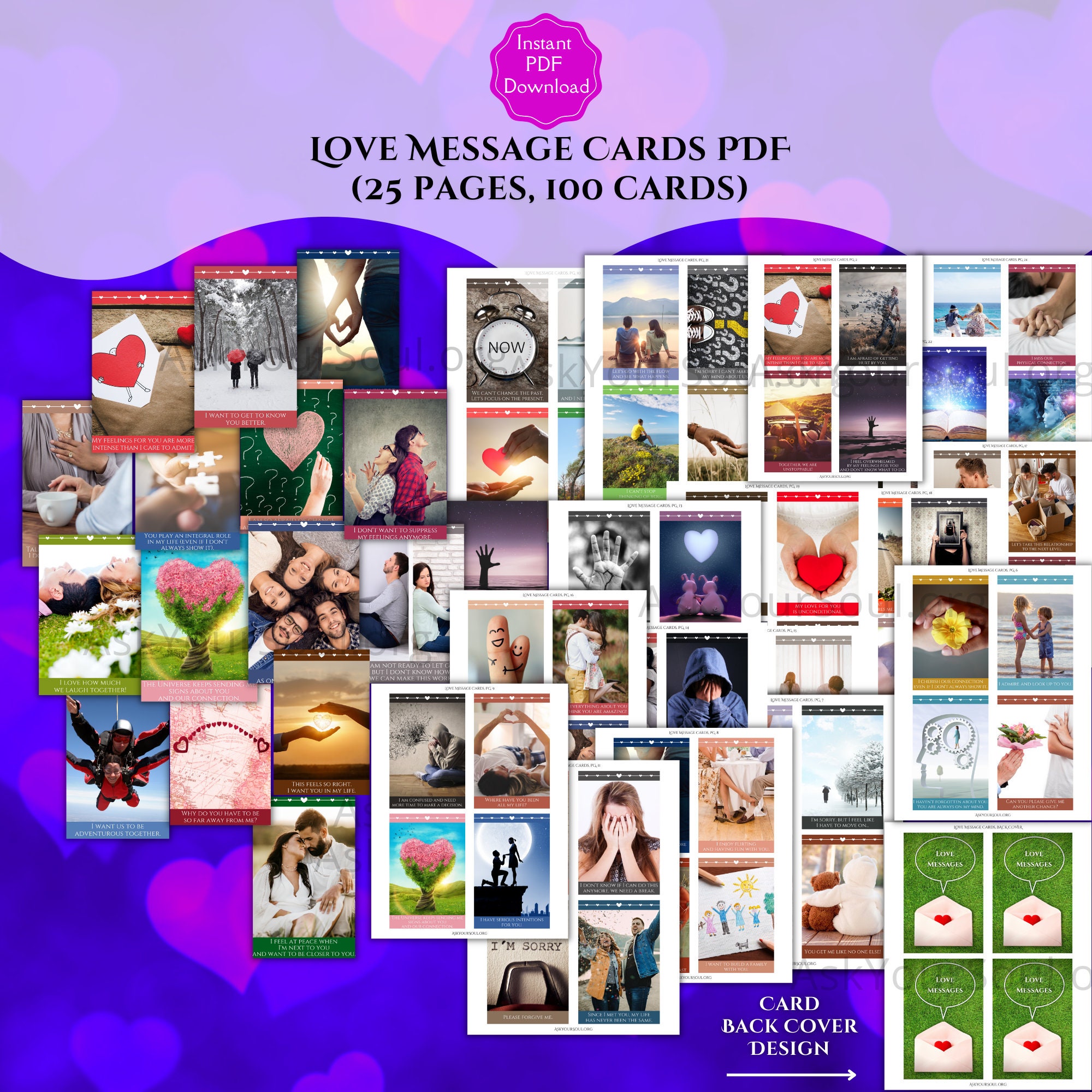PRINTABLE Love Message Cards LARGE Love Oracle Card Deck Twin flame 