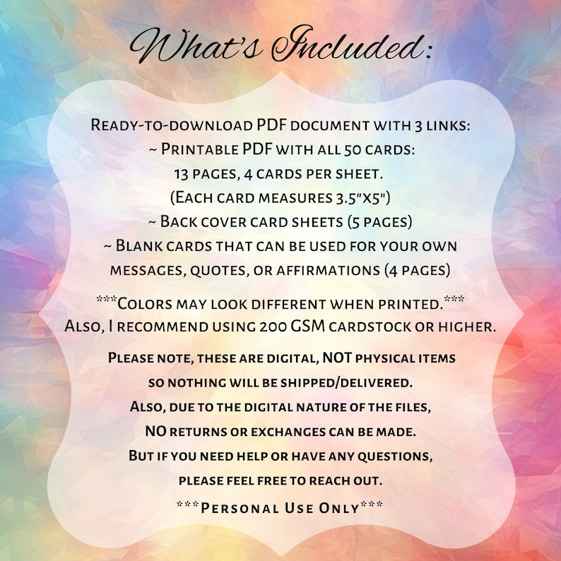 Blue Angel Oracle Card Example 50 PRINTABLE Angel Oracle Cards Personal Use Colorful Spiritual ...