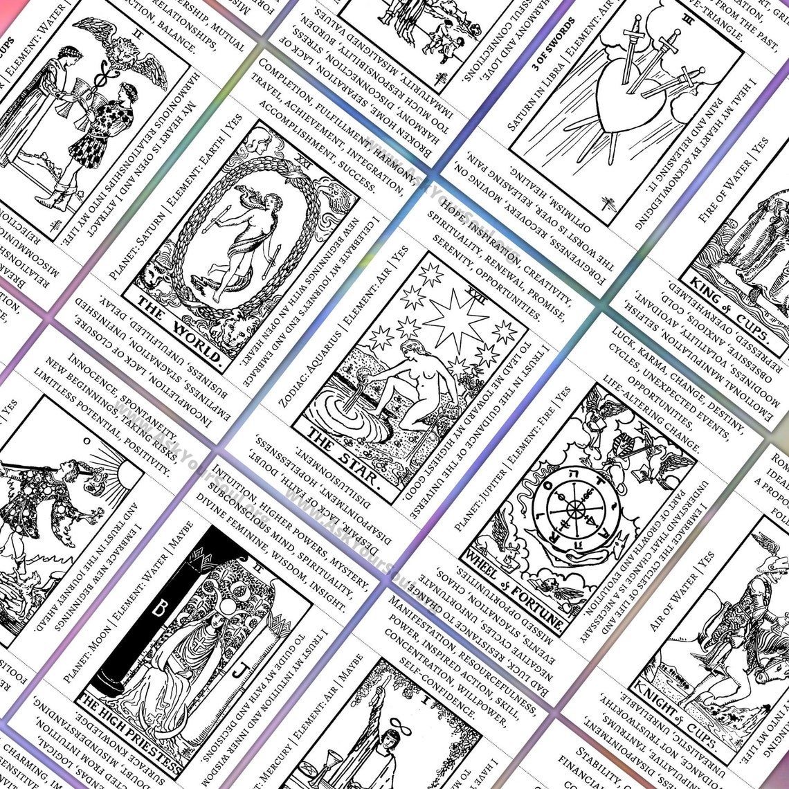PRINTABLE Black &amp; White Rider-waite Tarot Cards With Keywords PDF ...