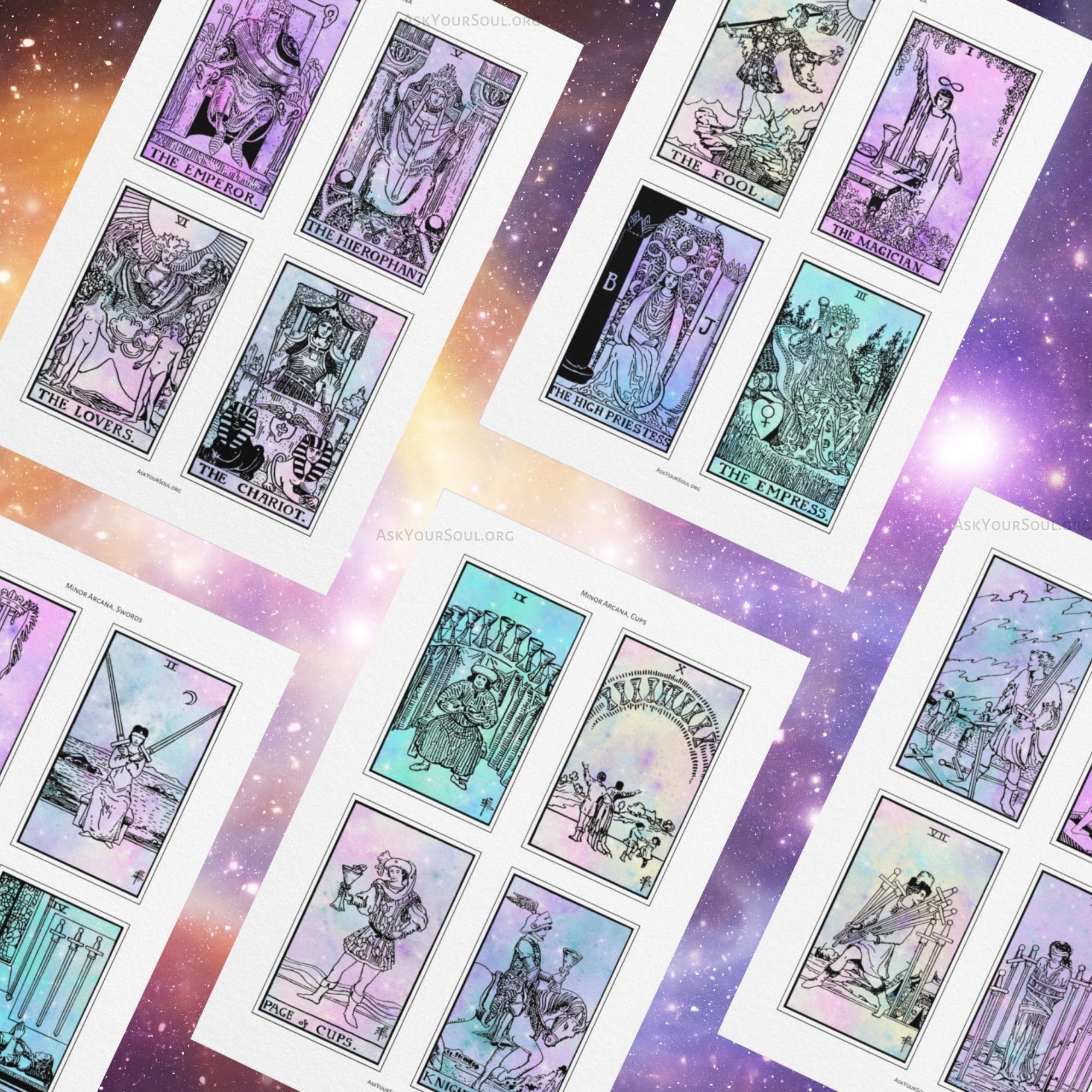PRINTABLE Galaxy Tarot Cards & Cheat Sheets Keywords PDF Learn Rider Waite Smith Tarot Cards