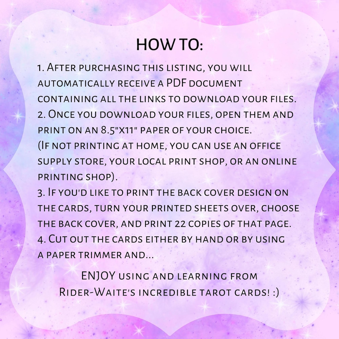 PRINTABLE Rider-waite Tarot Cards galaxy Background Printable Card Deck ...