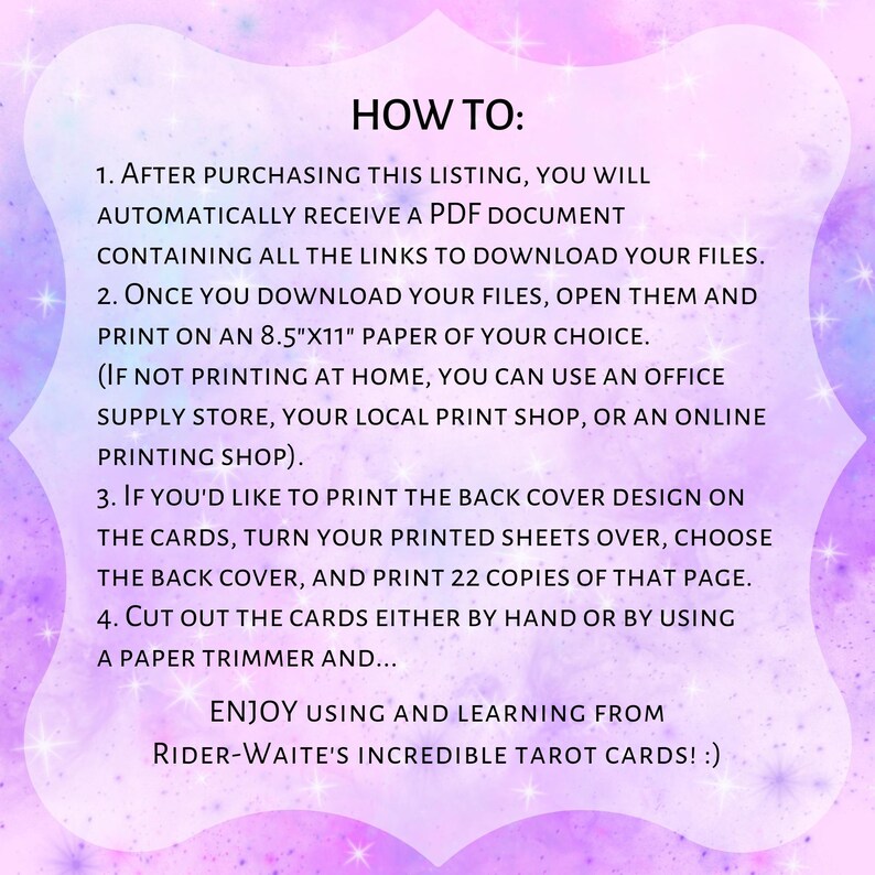 PRINTABLE Rider-waite Tarot Cards galaxy Background Printable Card Deck ...