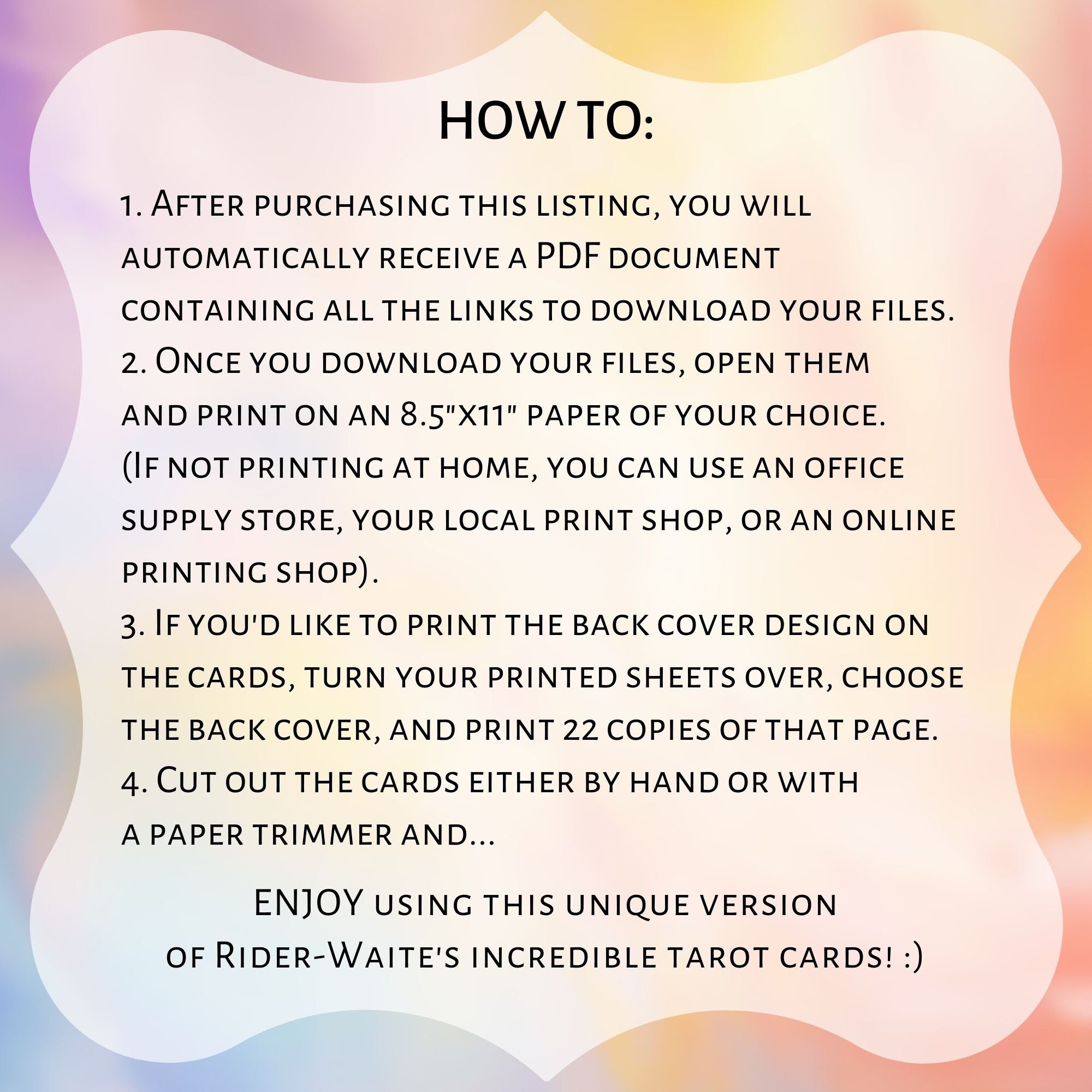 PRINTABLE Colorful Rider-waite Tarot Cards PDF Unique RWS Tarot Deck ...