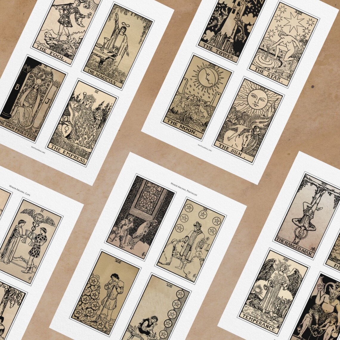 PRINTABLE Rider-waite Tarot Cards vintage Background Printable Card ...