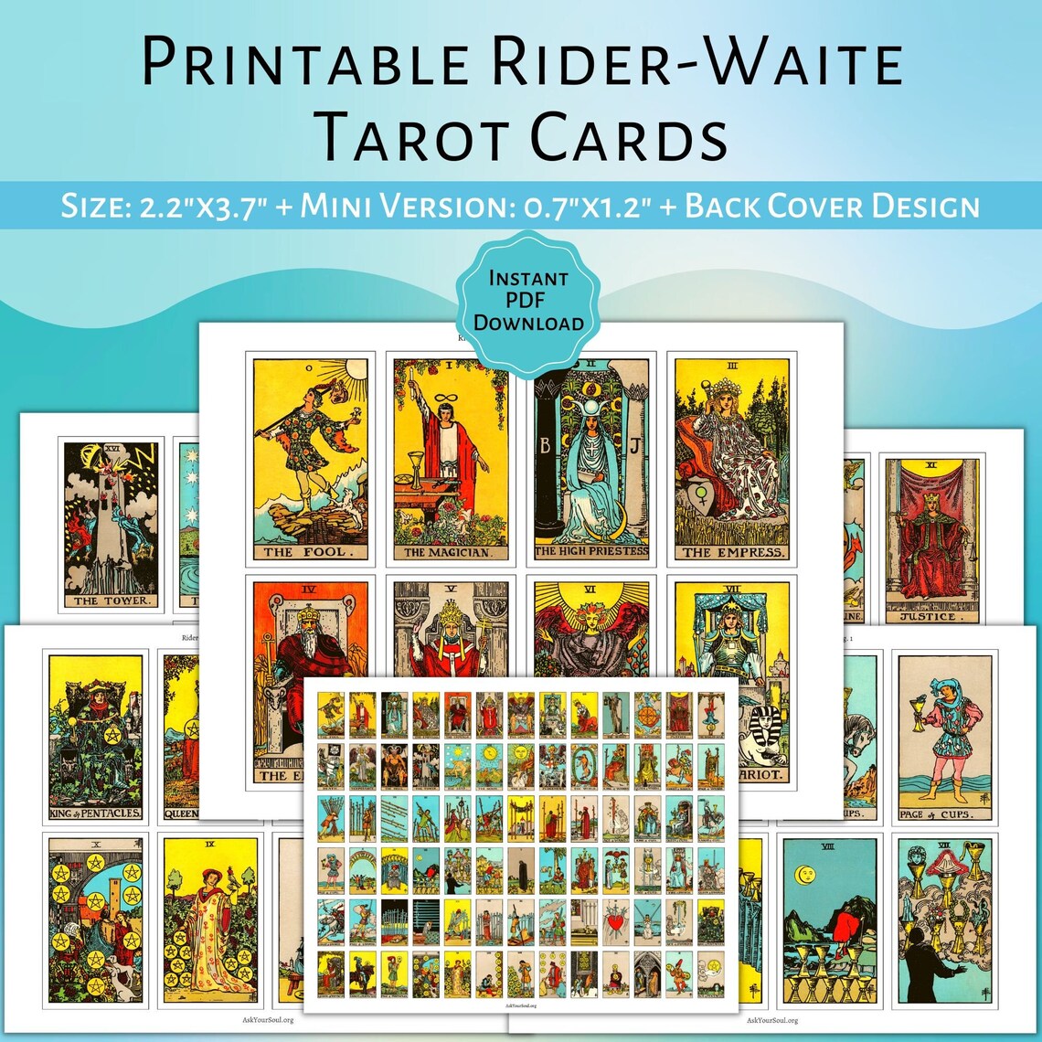 PRINTABLE Rider-waite Tarot Cards color Printable Card Deck PDF Tarot Mini-version Printable ...