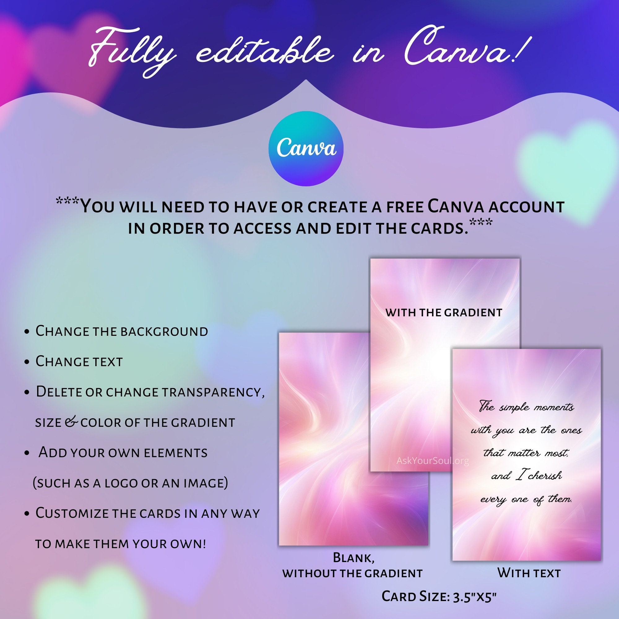 70 Editable Love Message Oracle Cards Colorful Canva Template ...