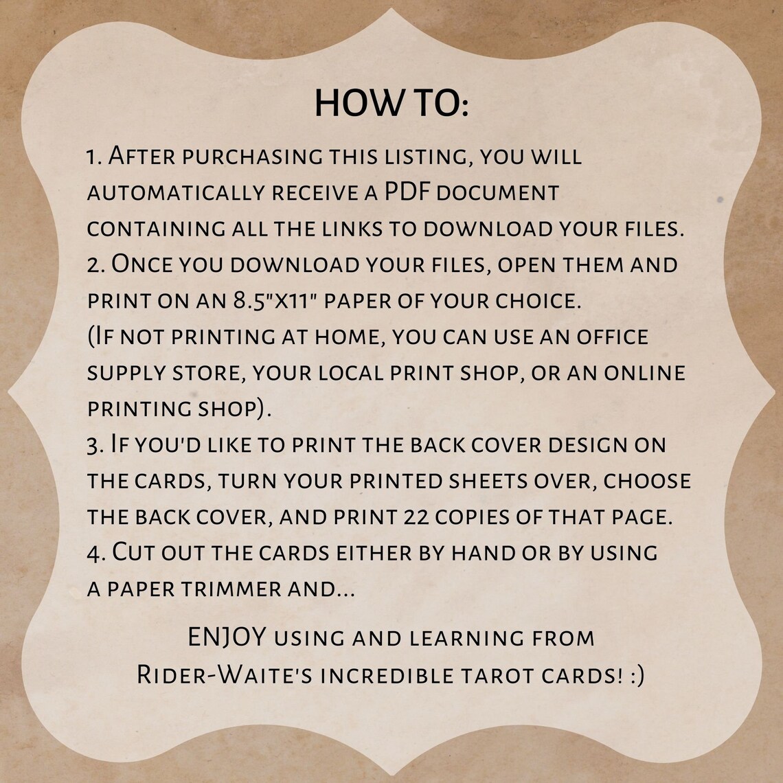 PRINTABLE Rider-waite Tarot Cards vintage Background Printable Card ...