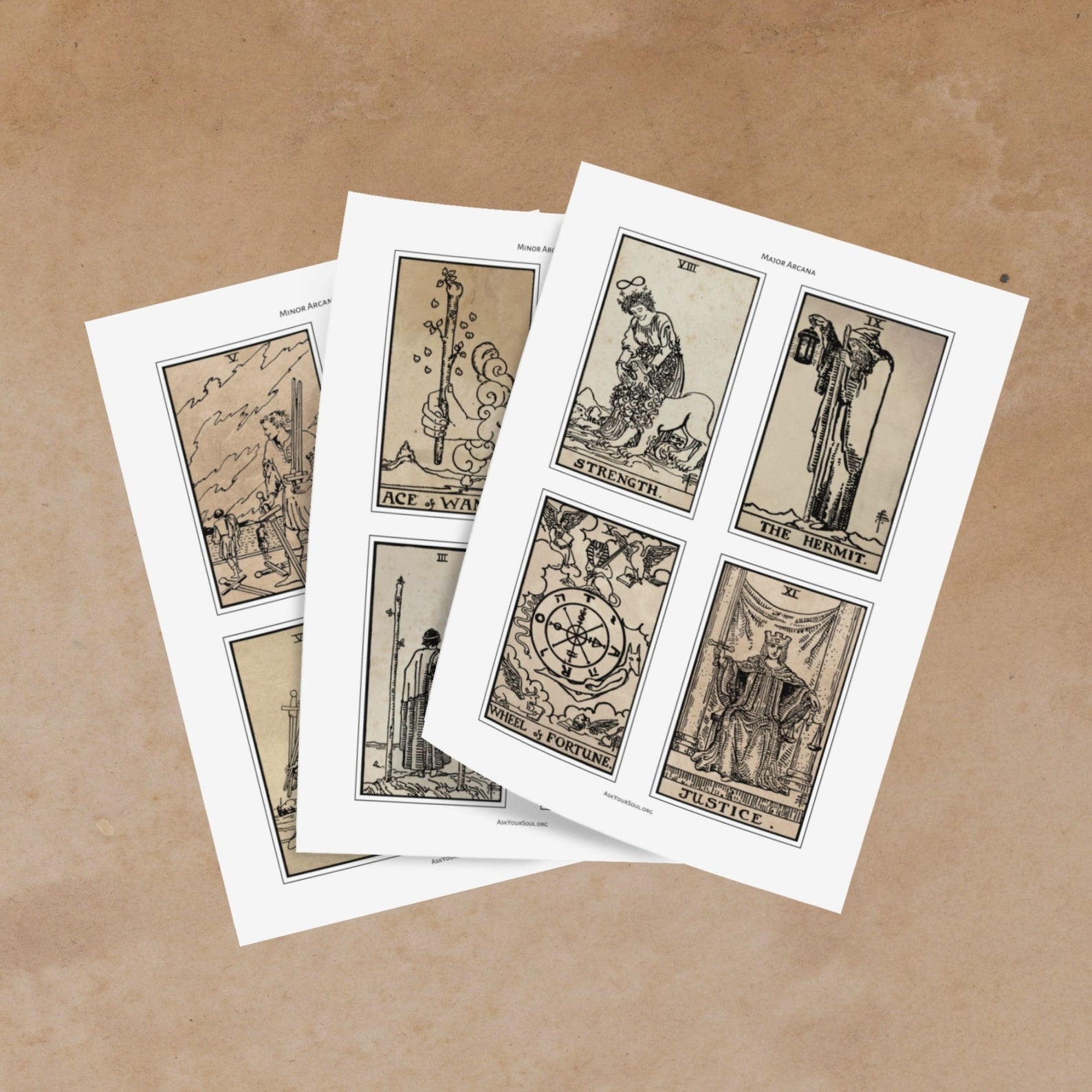 PRINTABLE Rider-waite Tarot Cards (vintage Background)| Printable Card ...