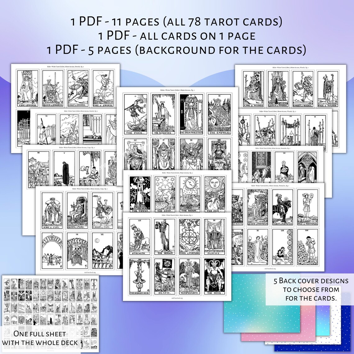 PRINTABLE Rider-waite Tarot Cards black &amp; White Printable - Etsy
