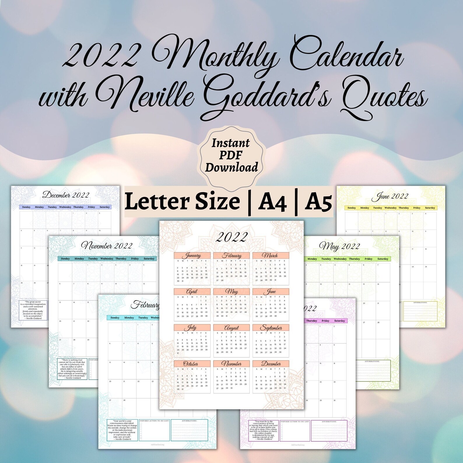 PRINTABLE Monthly Calendar 2022 With Neville Goddard s Etsy