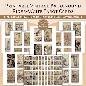 DRUCKBARE Rider-Waite Tarot Karten (Vintage Hintergrund) | Druckbares Karten-Deck PDF | Tarot Mini-Version | Druckbare Tarot PDF | 78 Tarotkarten