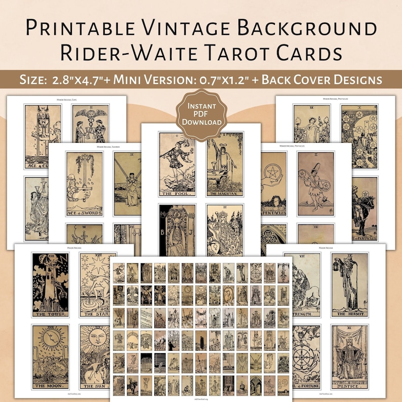 PRINTABLE Rider-waite Tarot Cards (vintage Background)| Printable Card ...