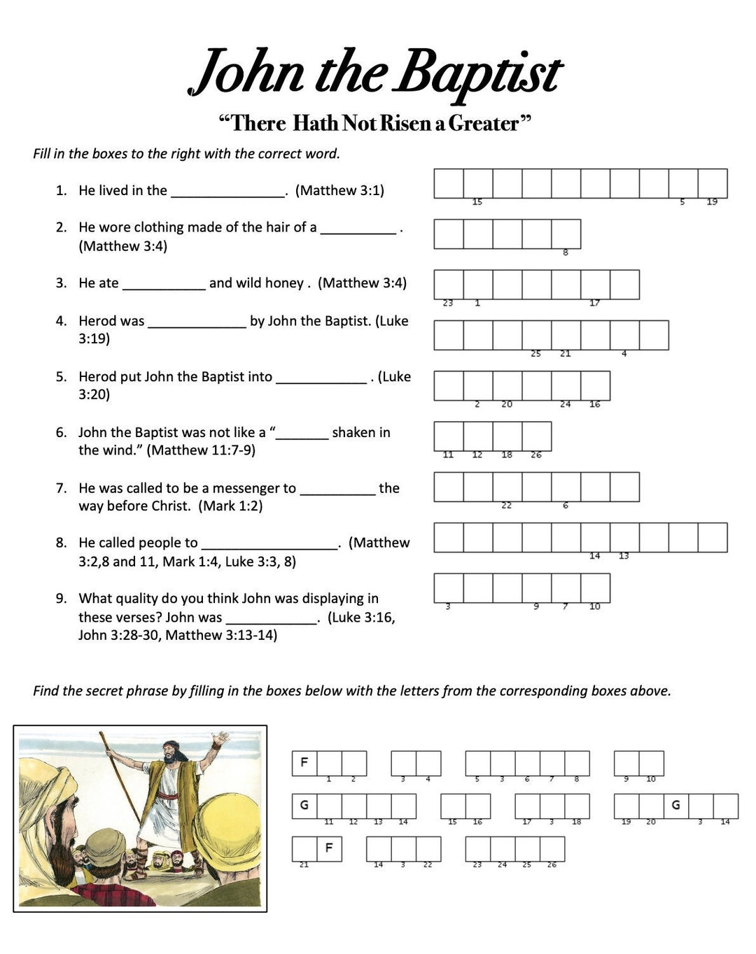 Matthew 3, Mark 1, Luke 3 Handouts - Etsy