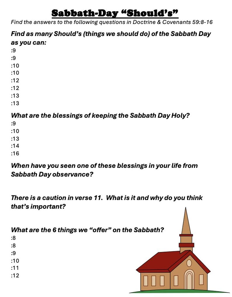Questions Sabath Doctrine & Covenants 58-59 Slides + Handouts - Etsy