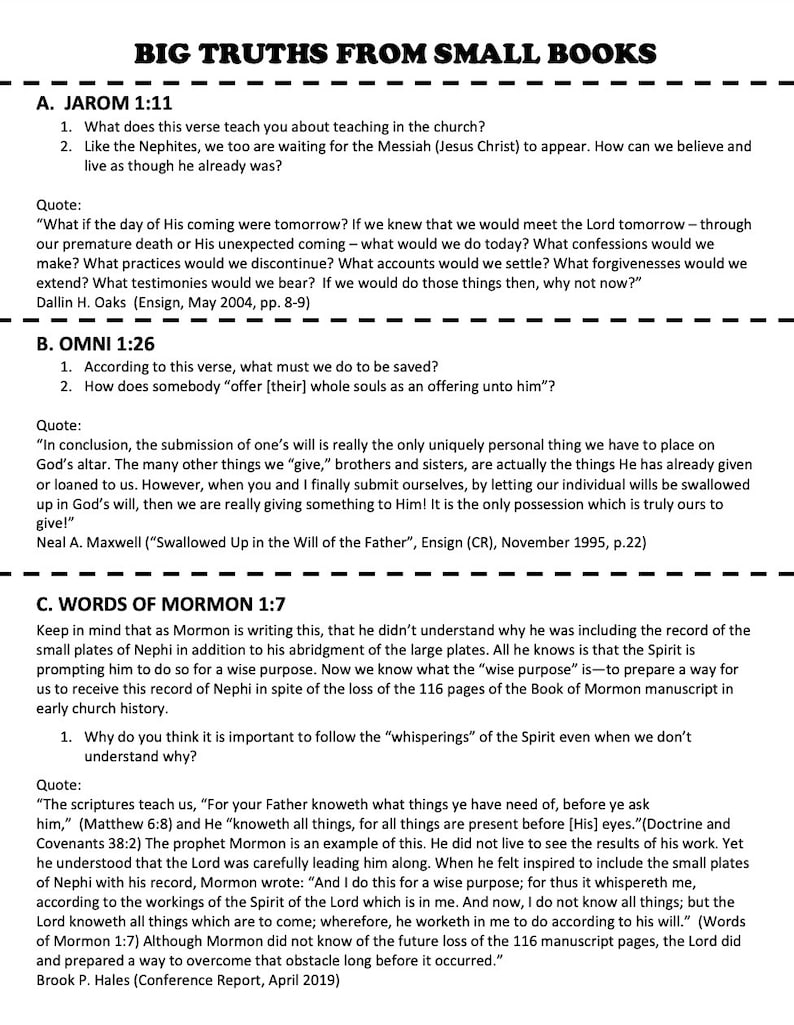 Diapositives Enos, Jarom, Omni, Paroles de Mormon documents à distribuer image 2