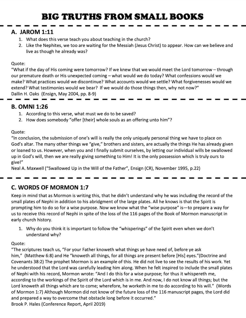 Enos, Jarom, Omni, Words of Mormon Slides Handouts zdjęcie 2