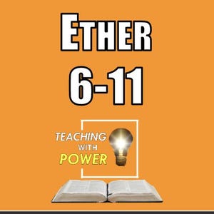 Può includere: Uno sfondo giallo con il testo "ETHER 6-11" in bianco. Sotto il testo c'è un quadrato bianco con il testo "TEACHING WITH POWER" in nero e una lampadina all'interno del quadrato. Sotto il quadrato c'è un libro aperto.