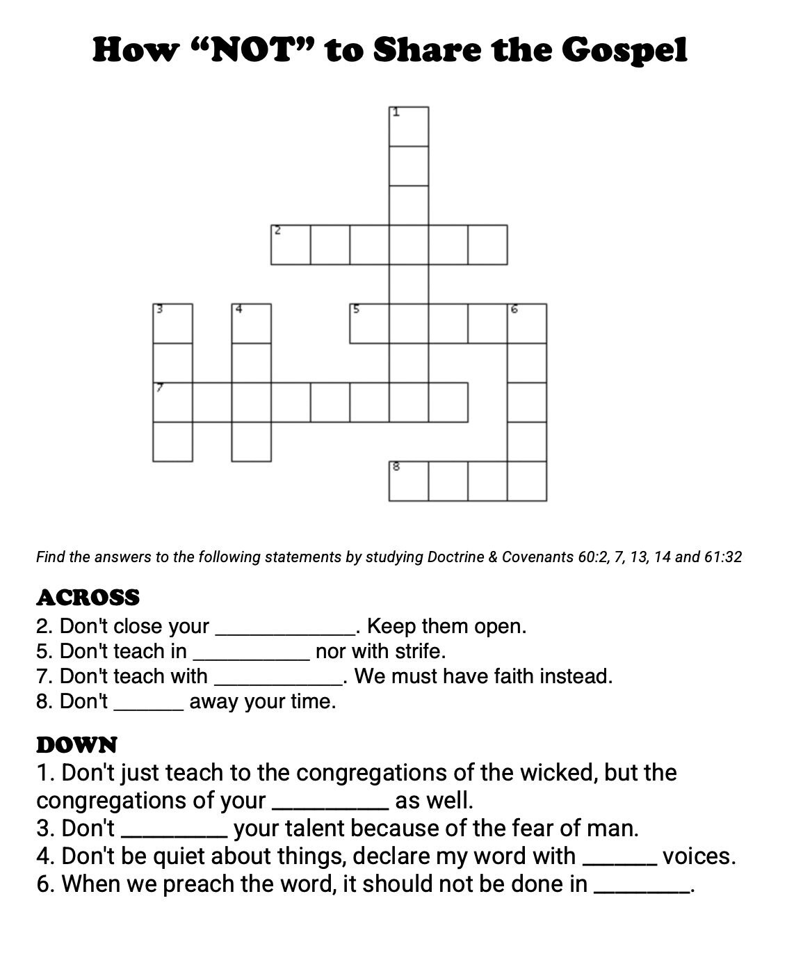 Doctrine and Covenants 60-62 Handouts