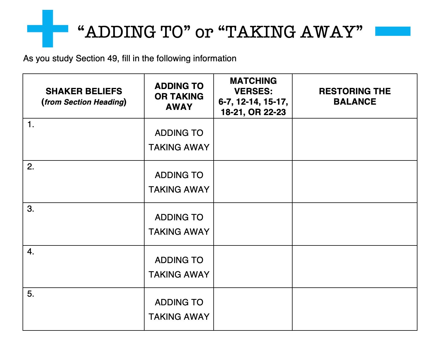 Doctrine and Covenants 49-50 Handouts