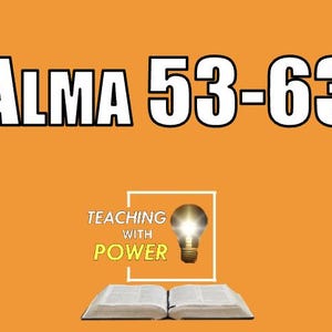 May include: A yellow background with the text "ALMA 53-63" in white with a black outline. Below the text is a white square with a light bulb inside and the text "TEACHING WITH POWER" in black.
