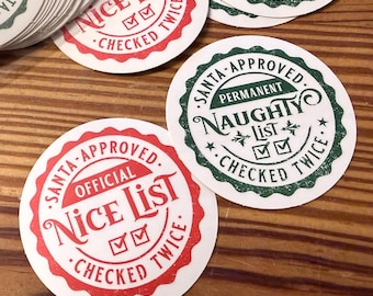 50 2" Naughty & Nice List Stickers, Santa Approved, envelope seal