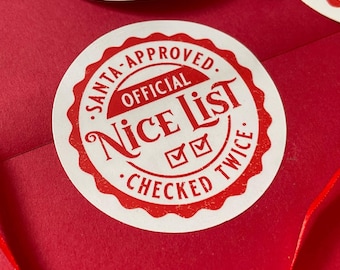50 2" Nice List Stickers, Santa Approved, envelope seal