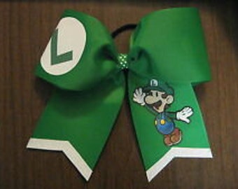 Super Mario Bros. LUIGI inspired Green Cheer Style Hair Bow Hairbow