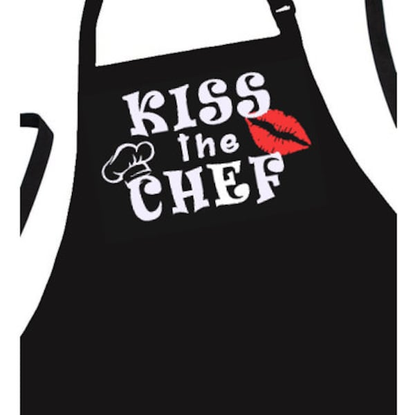 Funny Novelty Customized Apron -Kiss the Chef-BBQ- Grilling Kitchen