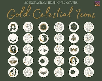 30 Celestial Green & Gold Instagram Story Highlight Covers, Boho Chic IG Icons, Magical Gold Icons, Esoteric Highlights, Blogger, Lifestyle